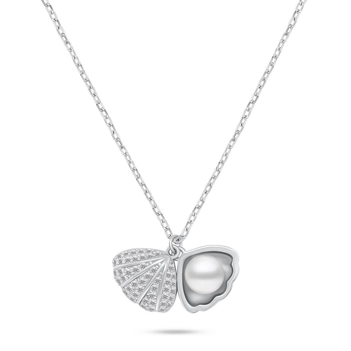 Brilio Silver Originálne strieborný náhrdelník s perlou Lastúra NCL21W (retiazka, 2x prívesok)