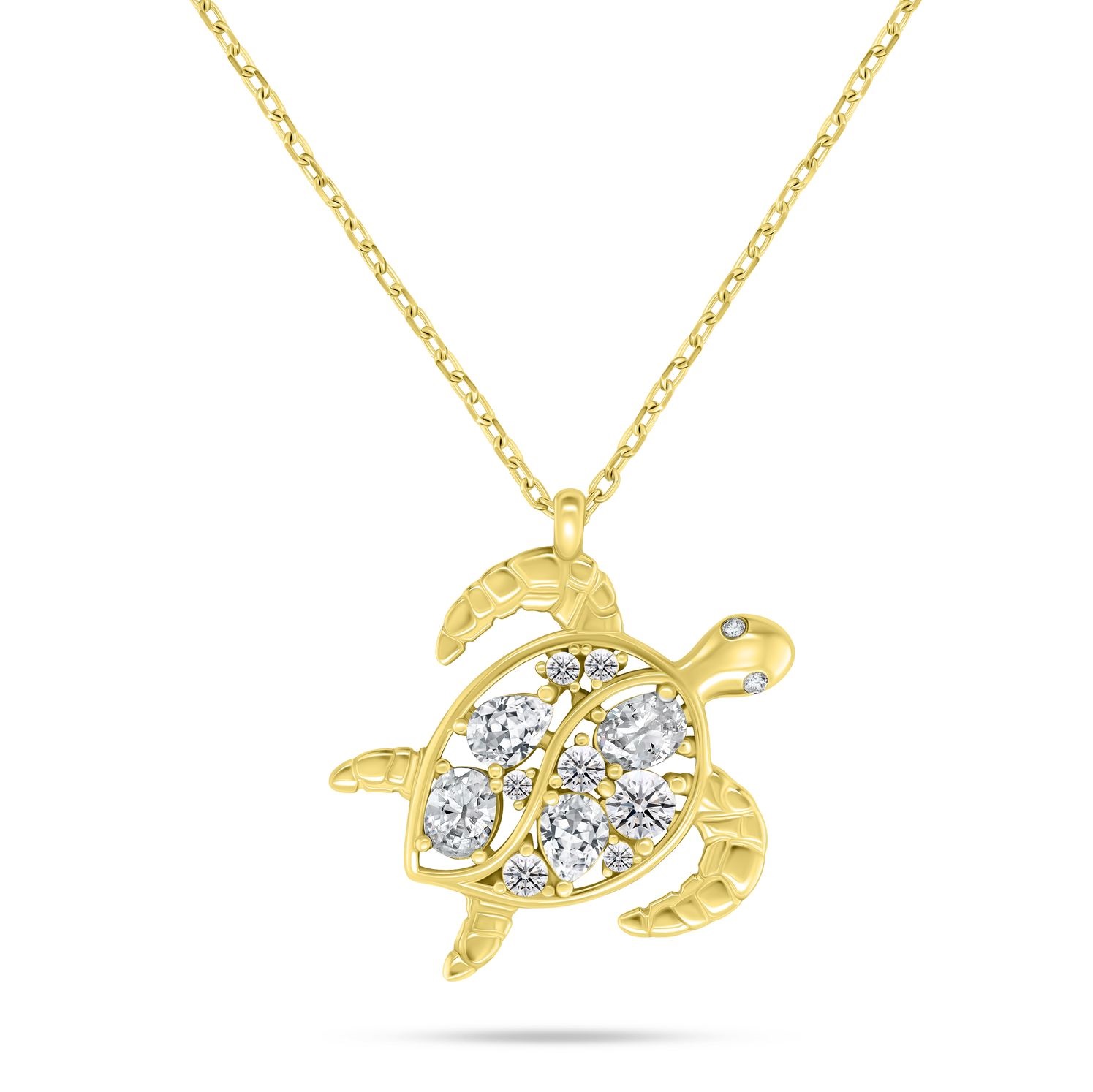 Brilio Silver Pozlacený náhrdelník Mořská želva s čirými zirkony NCL162Y