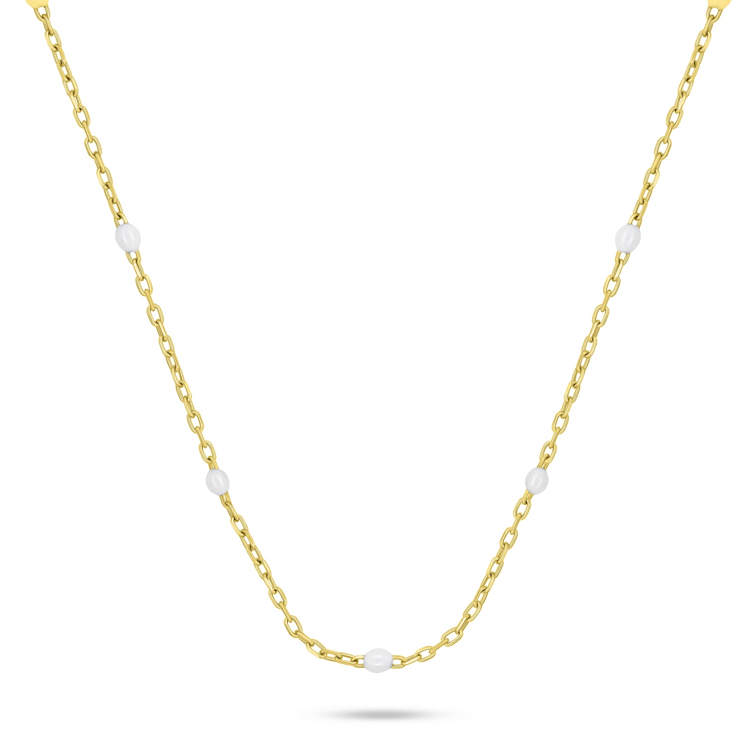 Levně Brilio Silver Pozlacený náhrdelník s bílými kuličkami NCL112Y