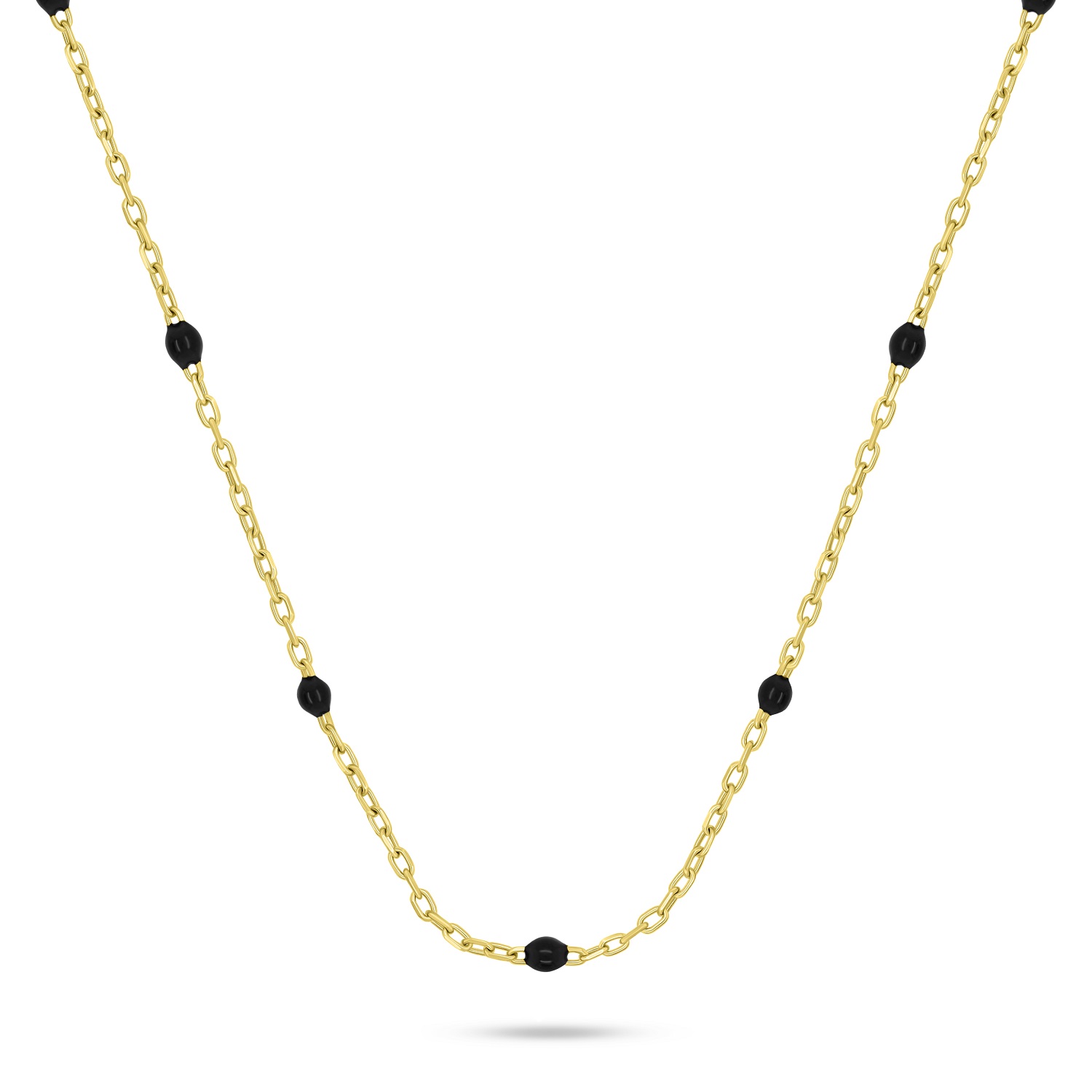 Brilio Silver Pozlacený náhrdelník s černými kuličkami NCL112YBC