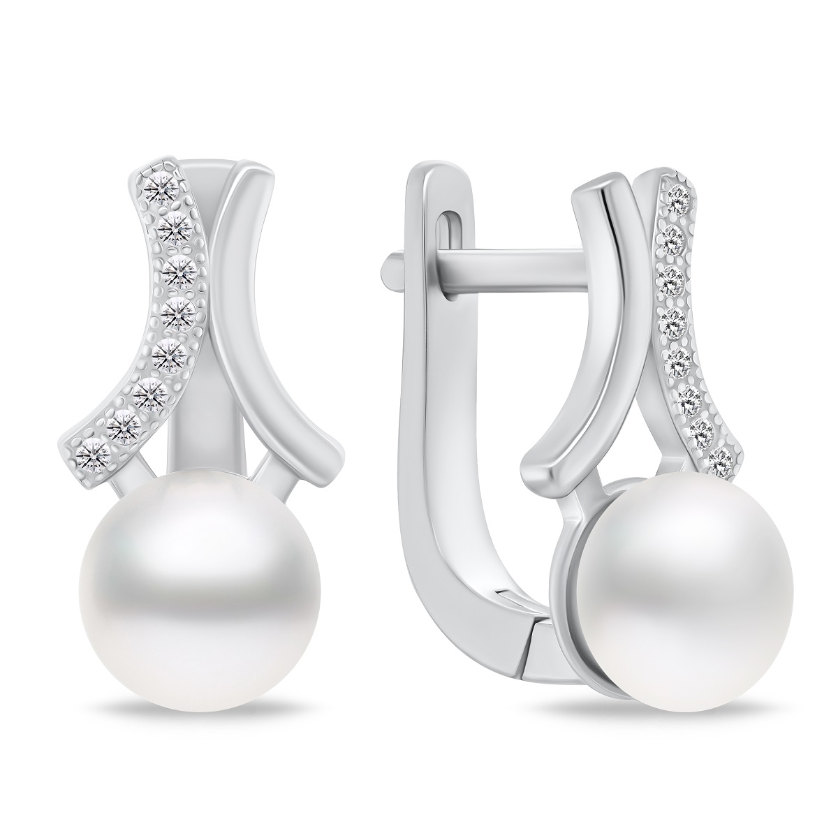 Brilio Silver Pôvabné strieborné náušnice s perlou a zirkónmi EA763W