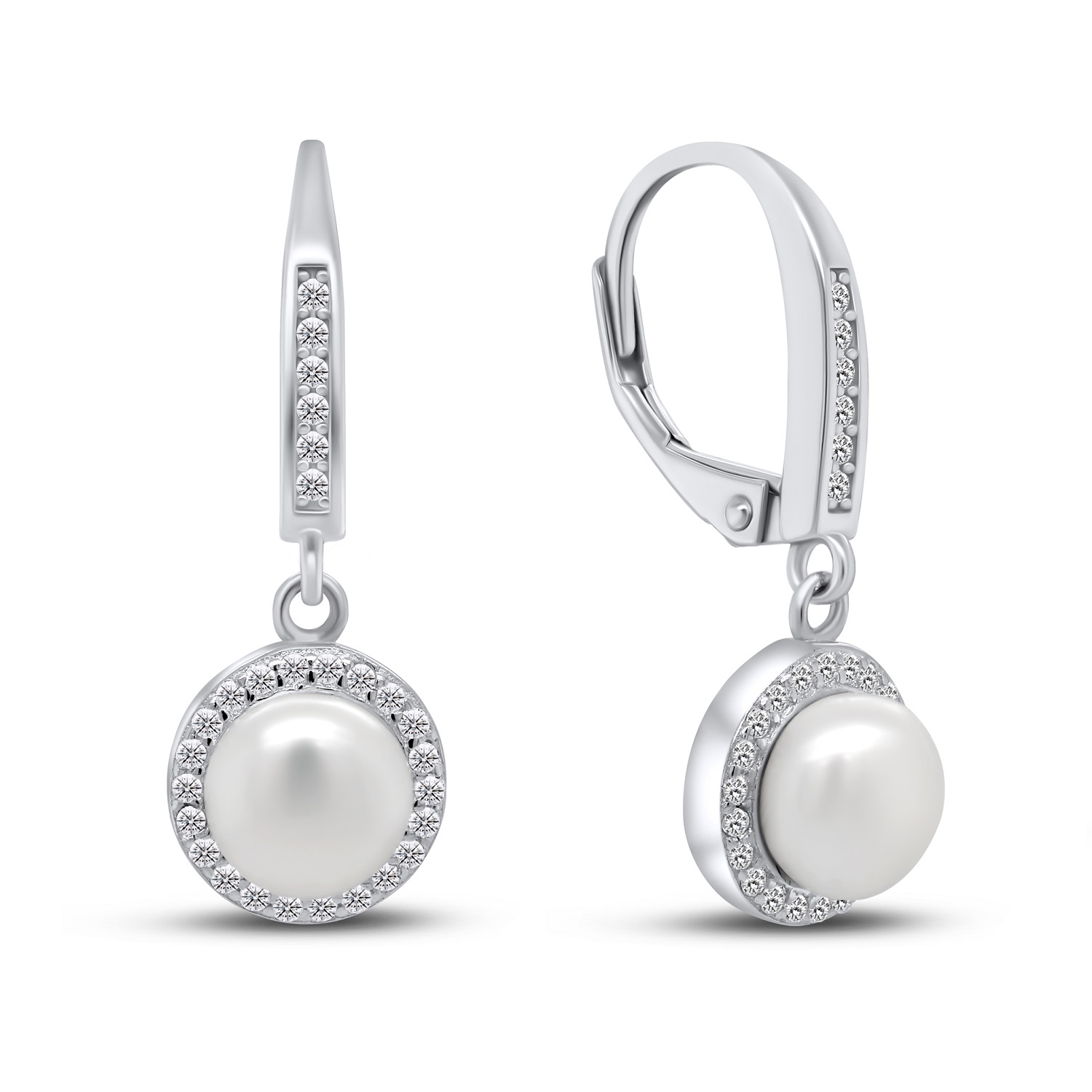 Brilio Silver Pôvabné strieborné náušnice s perlou a zirkónmi EA88