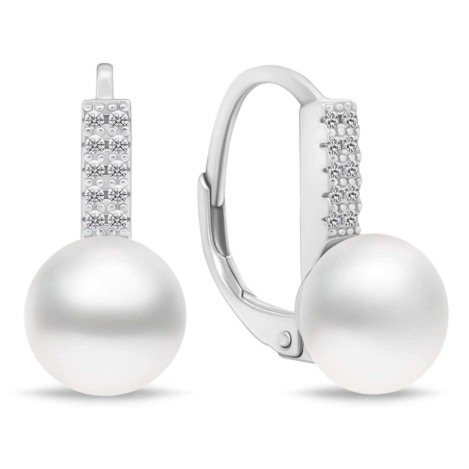 Brilio Silver Pôvabné strieborné náušnice s perlou a zirkónmi EA94