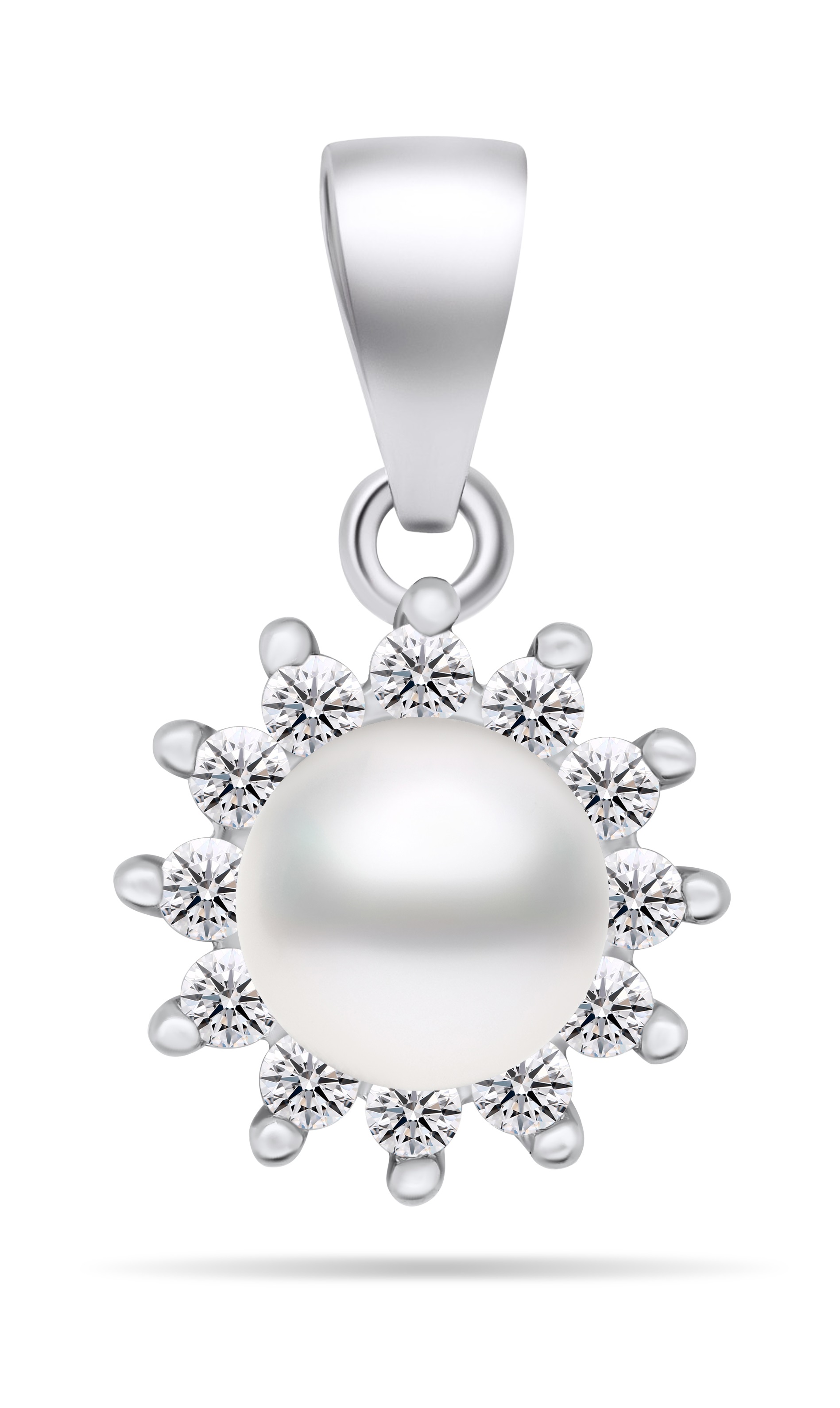 Brilio Silver Pôvabný perlový prívesok so zirkónmi PT88W