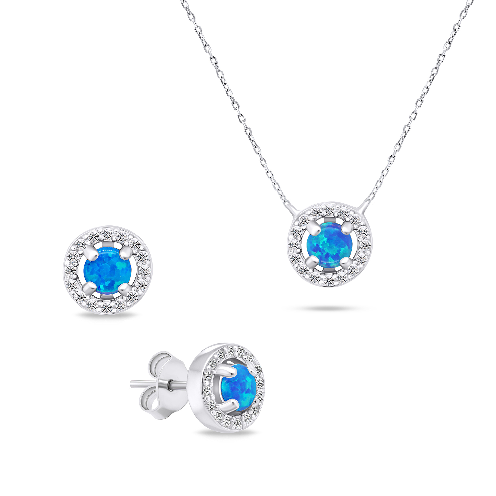 Brilio Silver Pôvabný strieborný set šperkov s opálmi SET225WB (náušnice, náhrdelník)