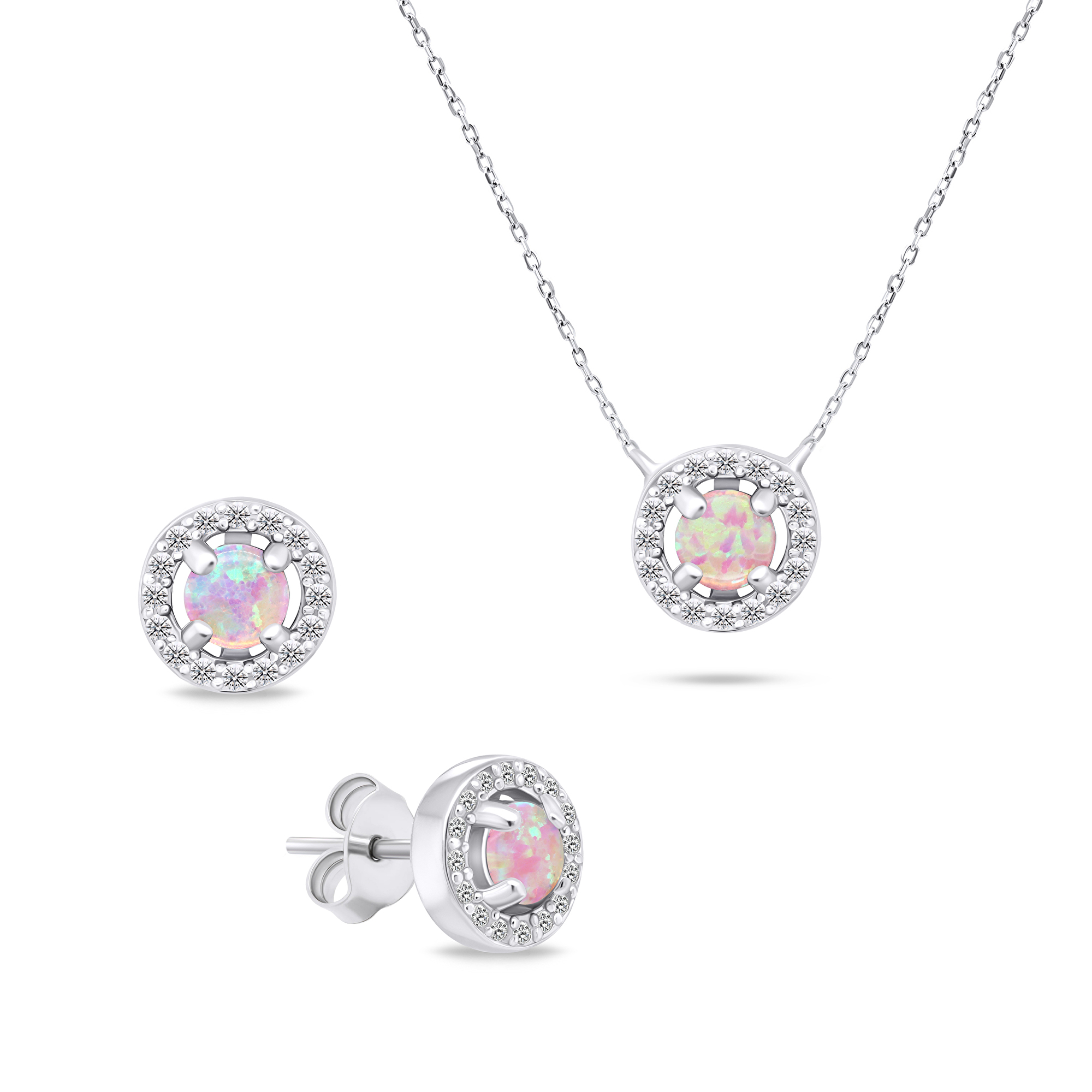 Brilio Silver Pôvabný strieborný set šperkov s opálmi SET225WP (náušnice, náhrdelník)