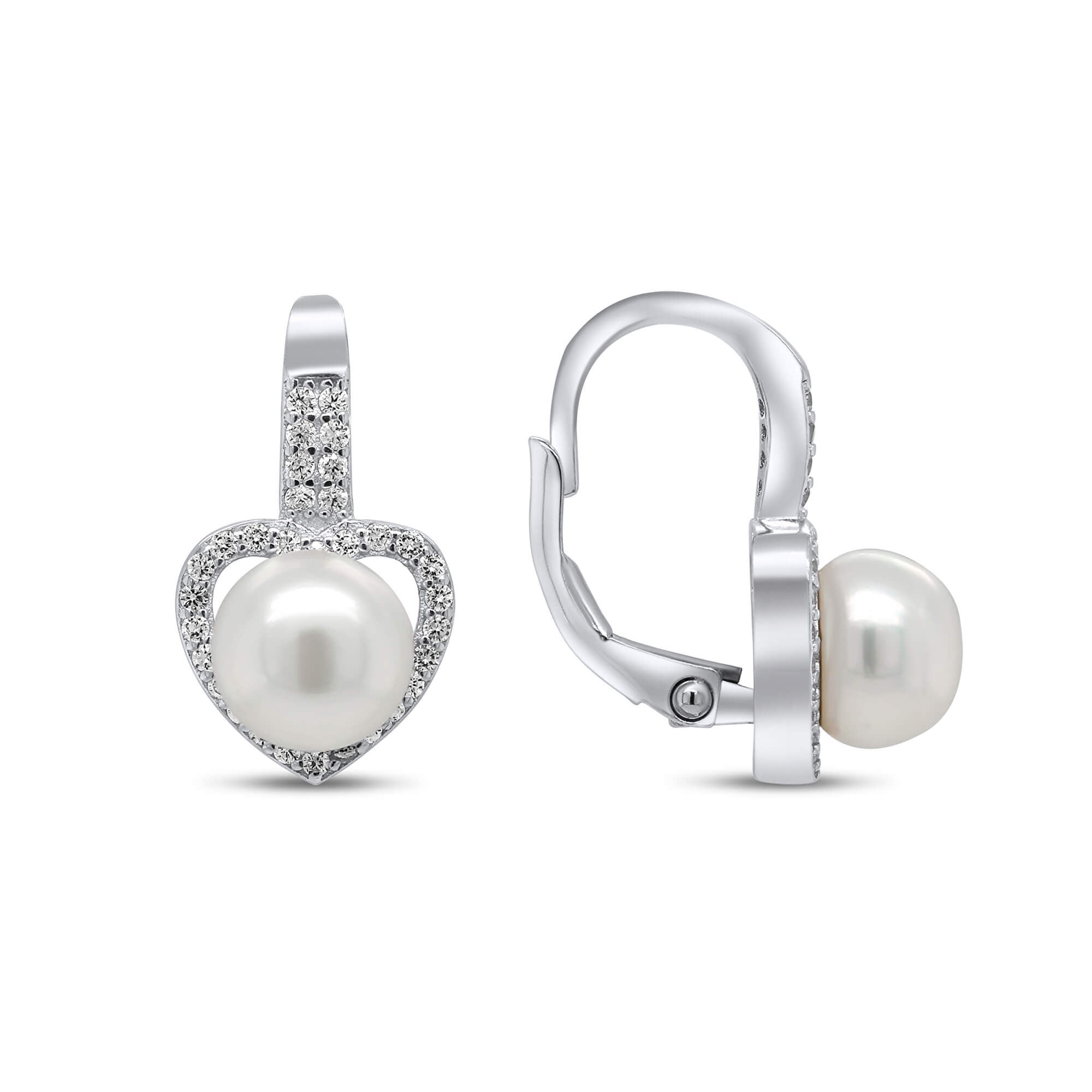 Brilio Silver Romantické strieborné náušnice s perlou a zirkónmi EA95