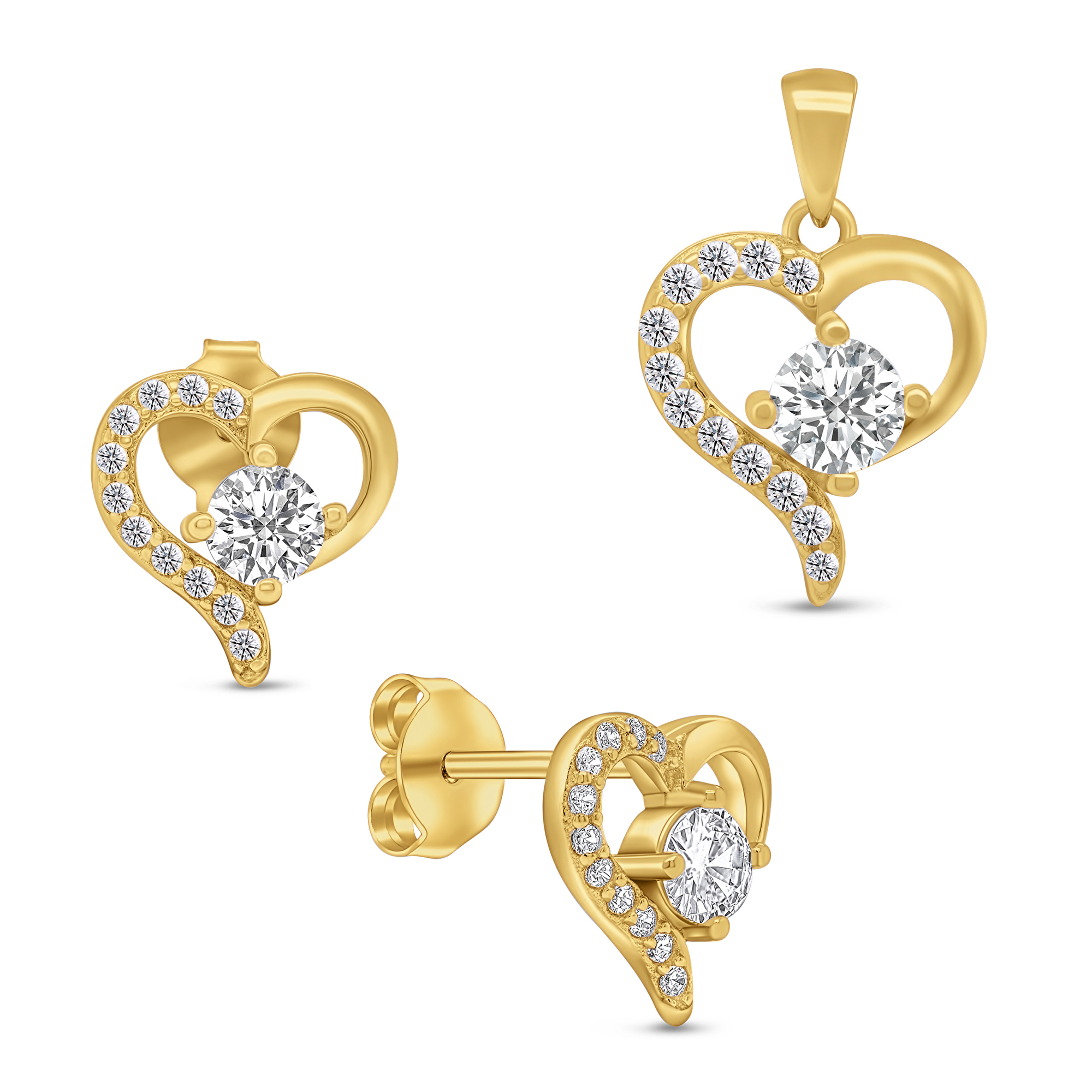 Brilio Silver Romantický pozlacený set šperků Srdíčka SET219Y (přívěsek, náušnice)