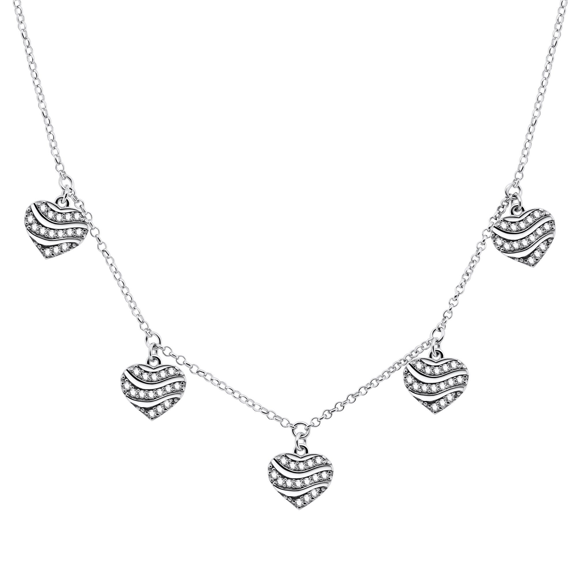Brilio Silver Romantický stříbrný náhrdelník se srdíčky NCL11W