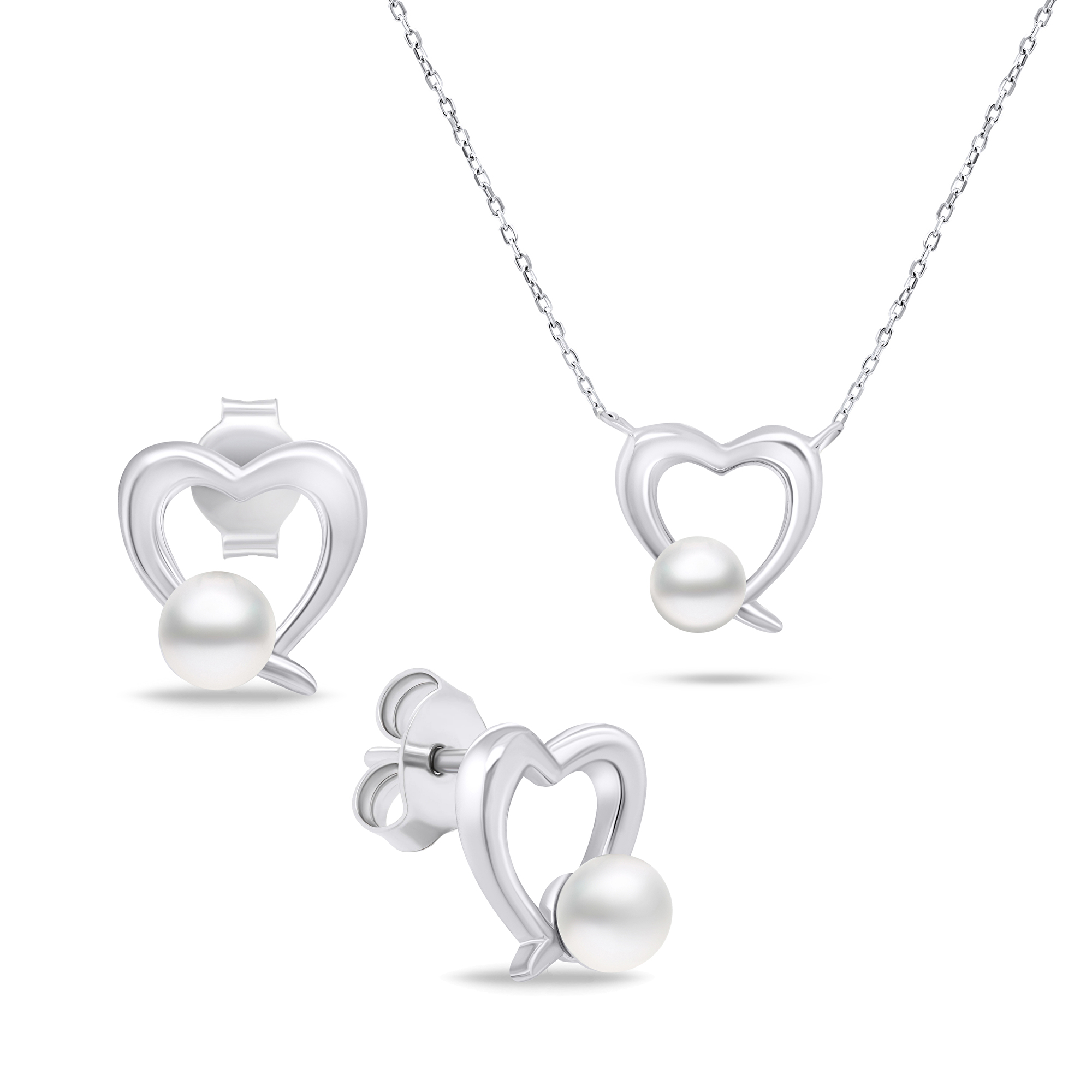 Brilio Silver Romantický stříbrný set šperků s perlami SET234W (náušnice, náhrdelník)