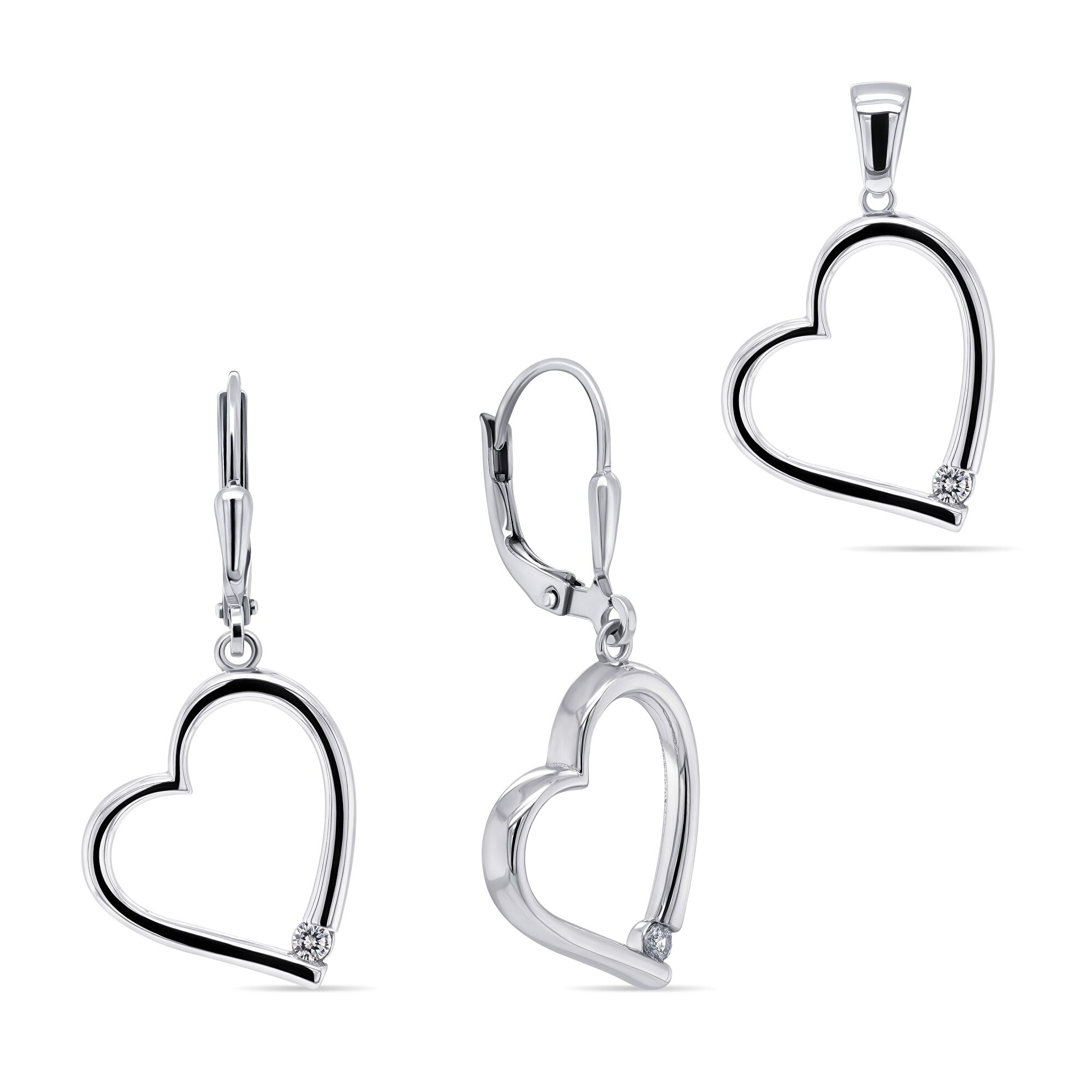 Brilio Silver Romantický stříbrný set srdíčkových šperků SET214W (přívěsek, náušnice)