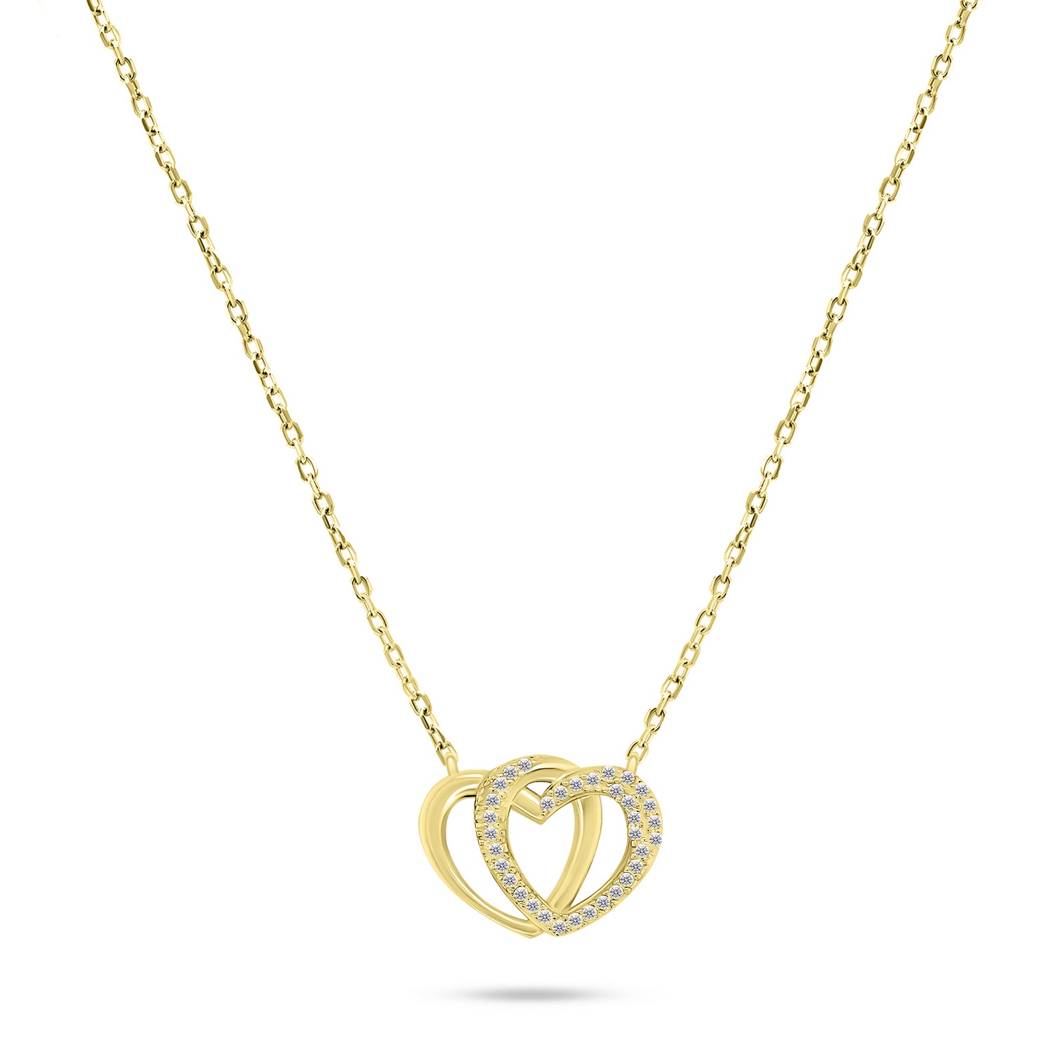 Brilio Silver Slušivý pozlátený náhrdelník srdca so zirkónmi NCL83Y