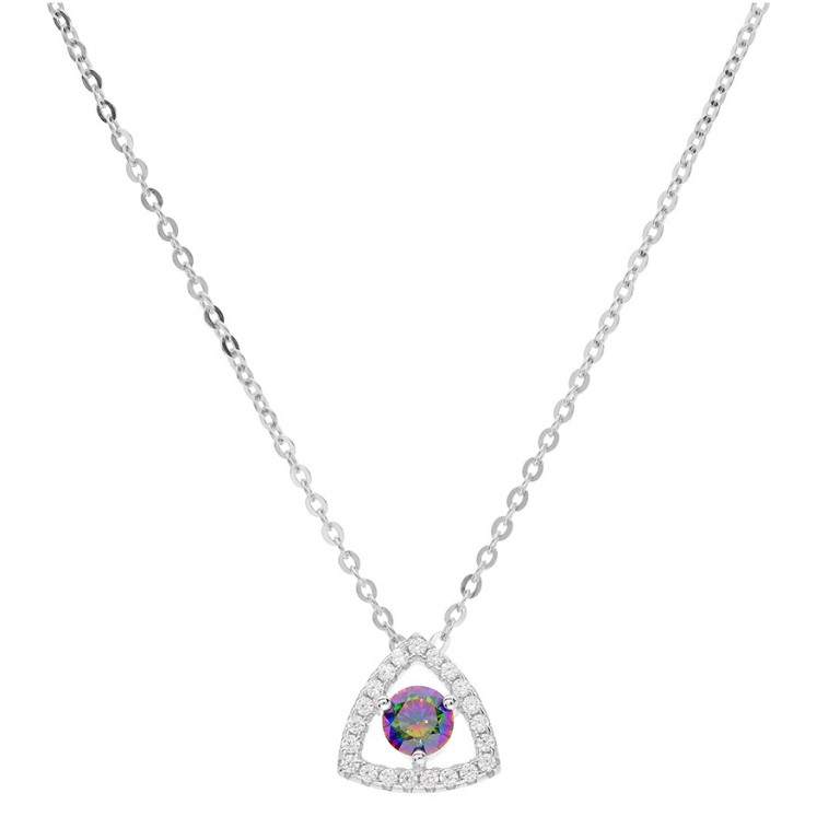 Brilio Silver Slušivý stříbrný náhrdelník s duhovým topazem Mystic Stone MP01594A (řetízek, přívěsek)