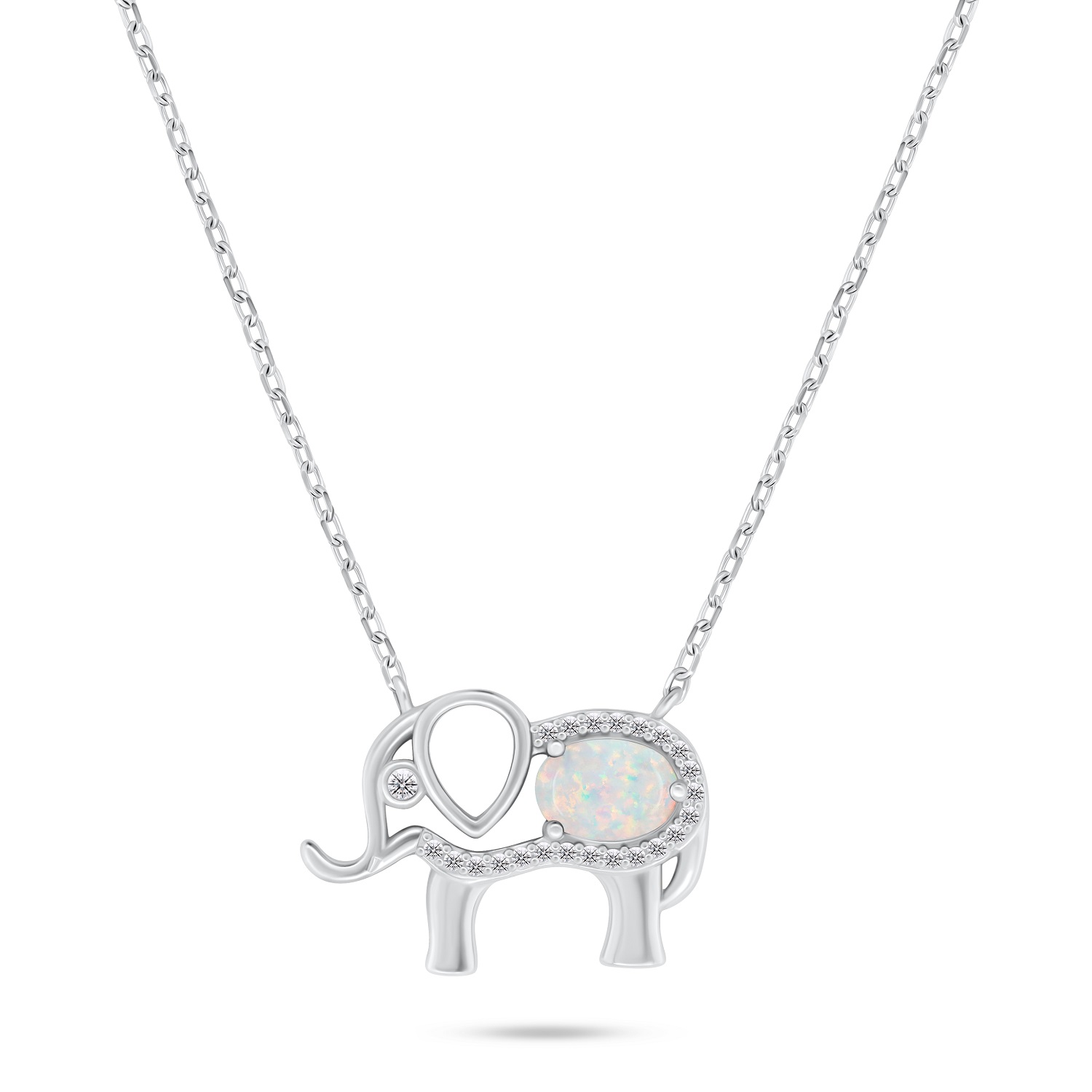 Brilio Silver Slušivý strieborný náhrdelník s opálom Slon NCL133W