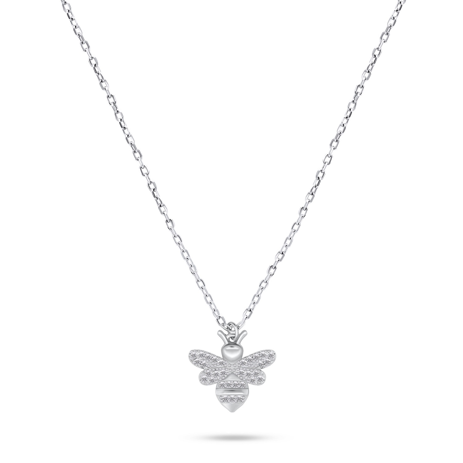 Brilio Silver Slušivý strieborný náhrdelník Včielka so zirkónmi NCL88W