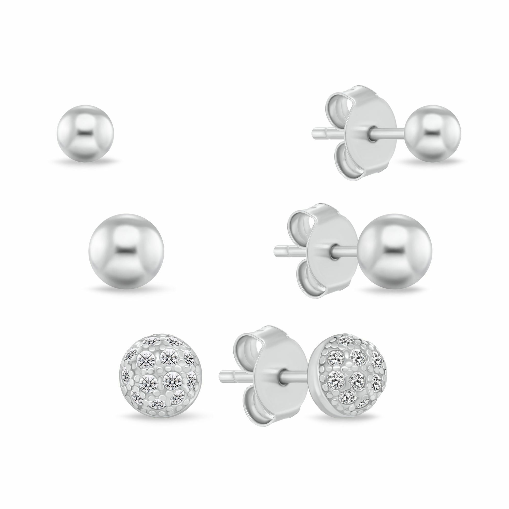 Brilio Silver Stříbrná sada peckových náušnic SET297W (3 páry náušnic)