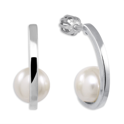 Brilio Silver Stříbrné kruhové náušnice s perlou 438 001 01810 04