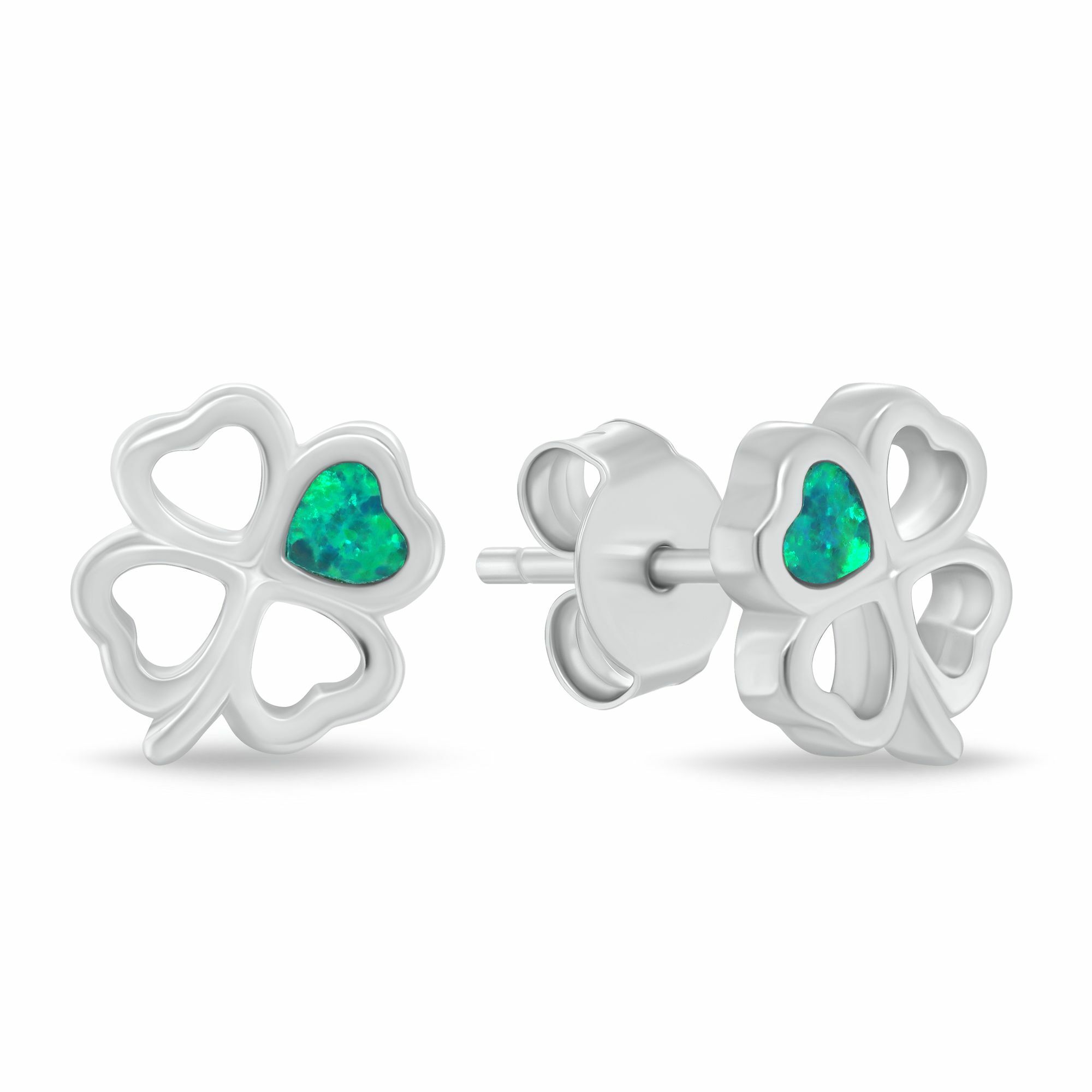Brilio Silver Strieborné náušnice Štvorlístok so zeleným opálom EA1253WG