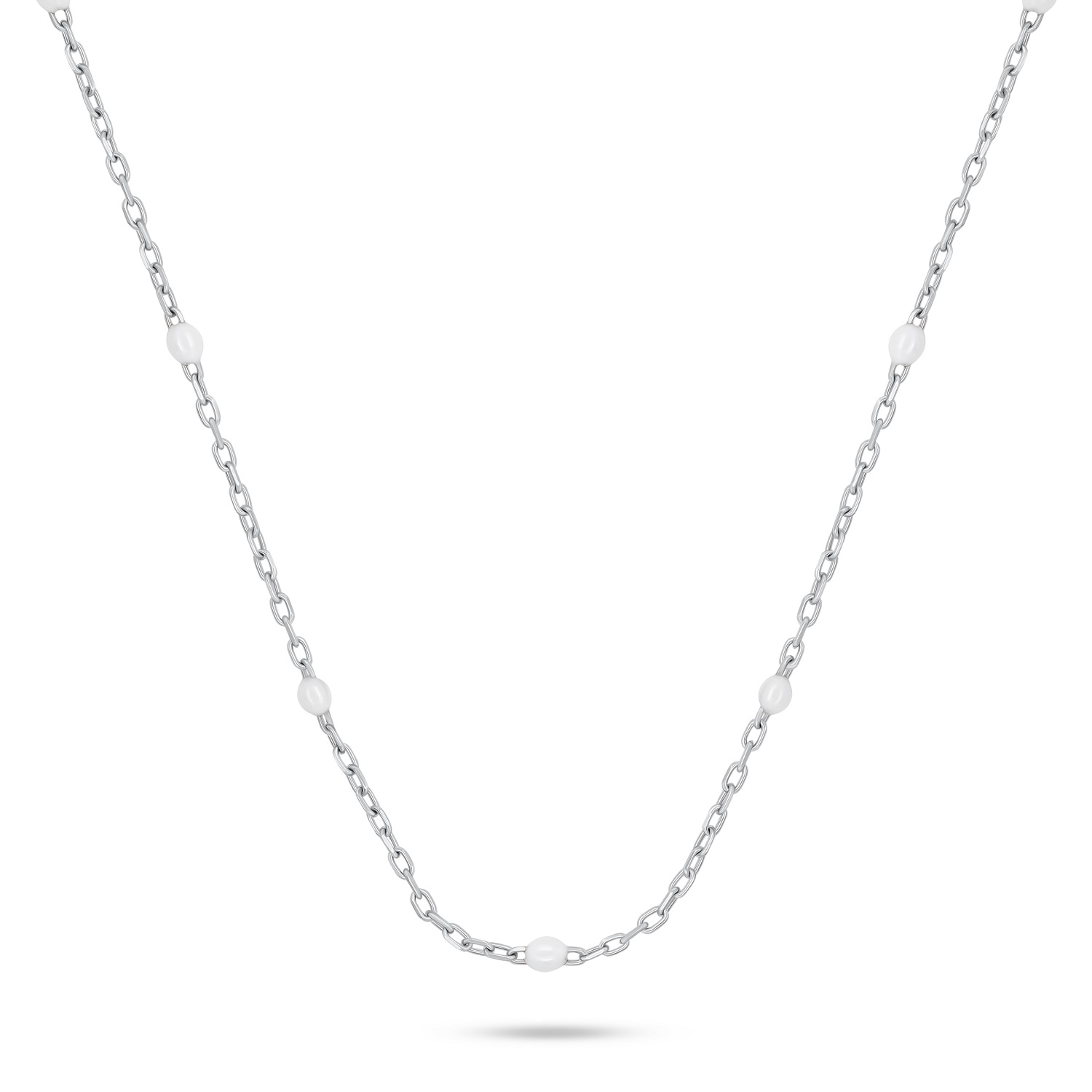 Brilio Silver Strieborný náhrdelník s bielymi guličkami NCL112W
