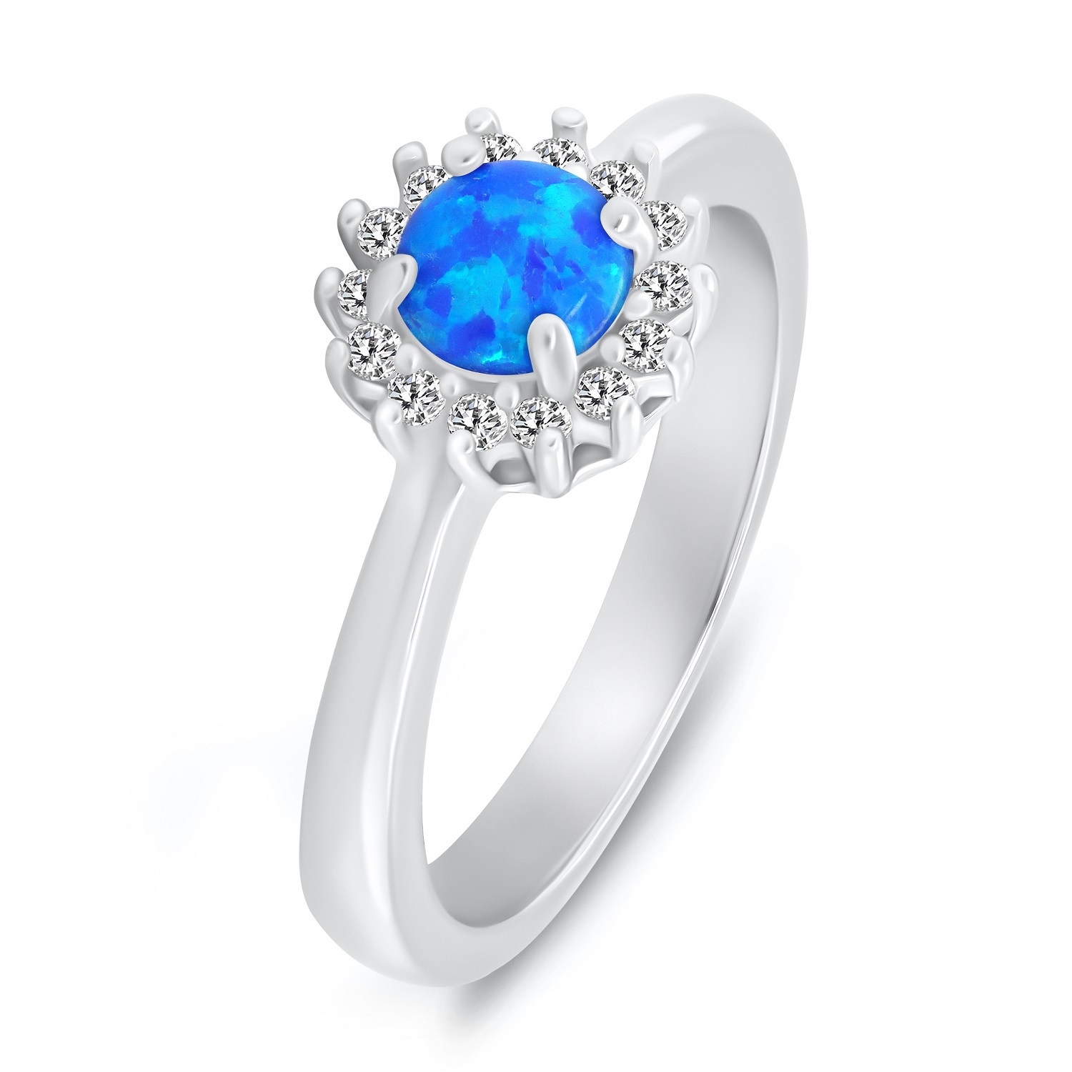 Brilio Silver Stříbrný prsten s modrým syntetickým opálem a zirkony RI110WB 52 mm