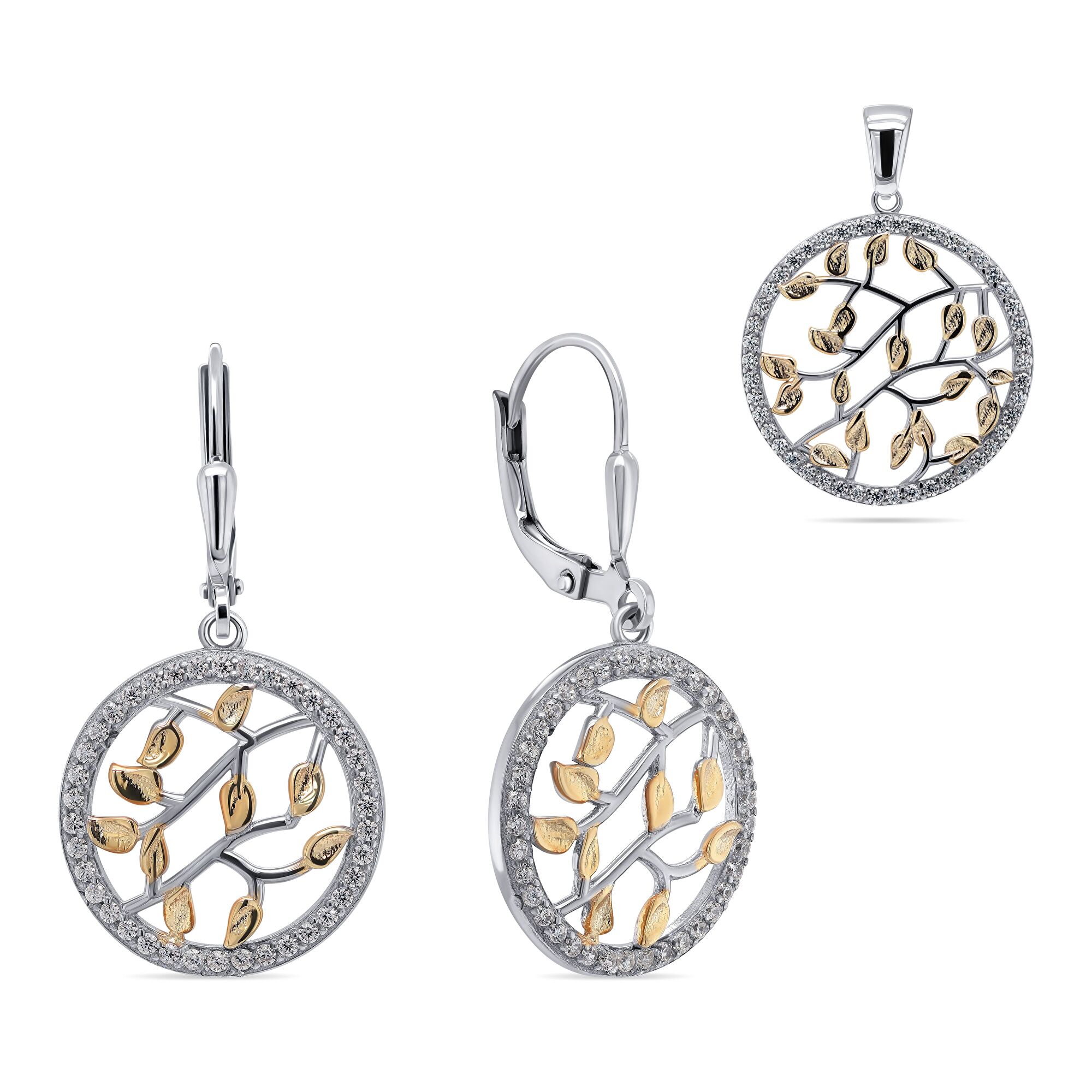 Levně Brilio Silver Stylový bicolor set šperků SET215W(přívěsek, náušnice)