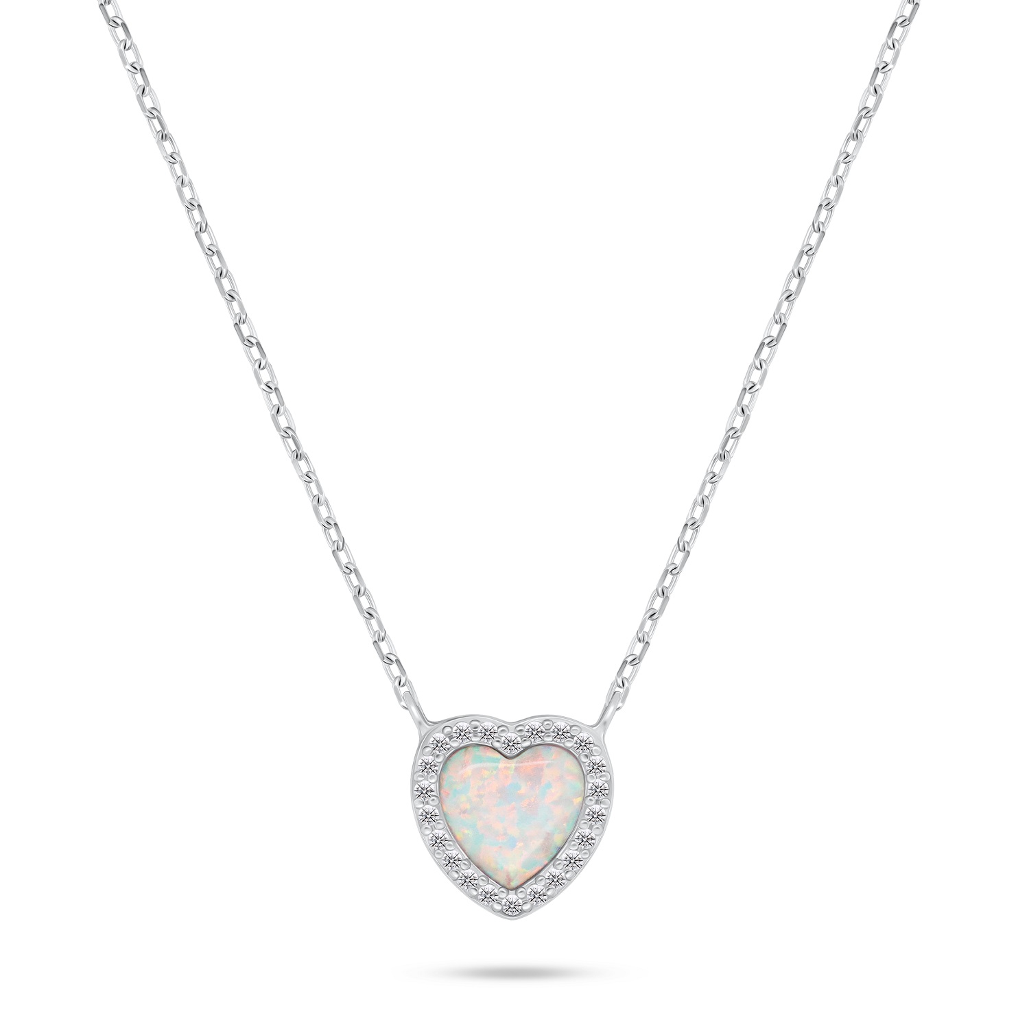 Levně Brilio Silver Třpytivý stříbrný náhrdelník Srdce s opálem NCL134W
