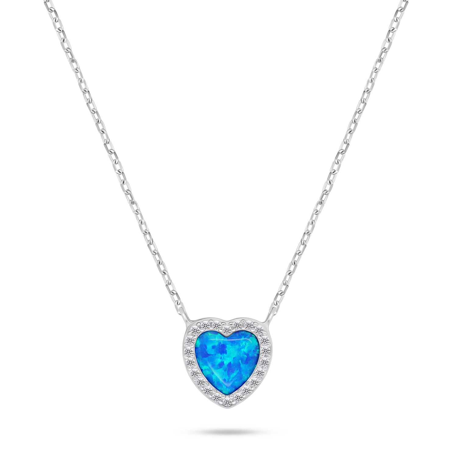 Brilio Silver Trblietavý strieborný náhrdelník Srdce s opálom NCL134WB