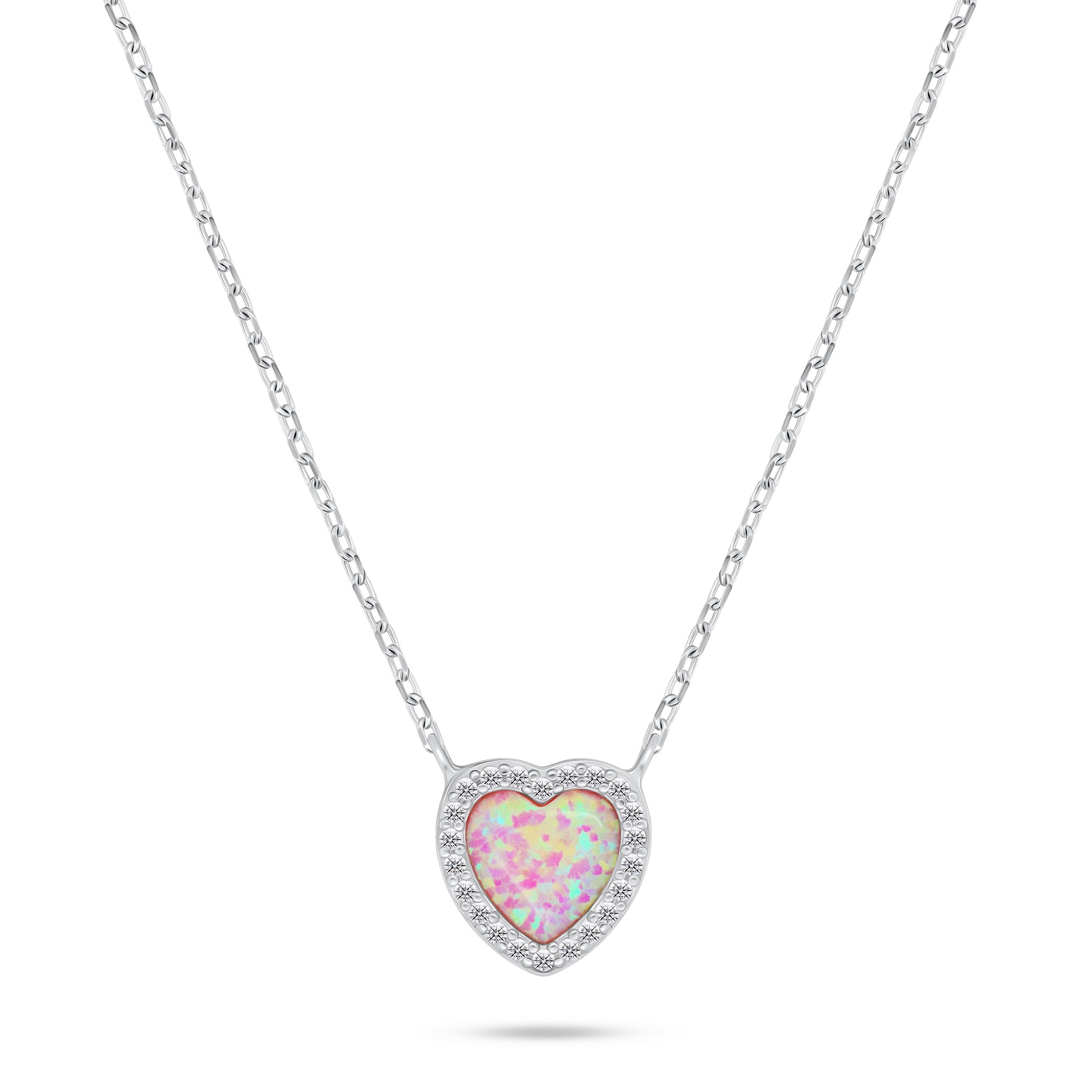 Levně Brilio Silver Třpytivý stříbrný náhrdelník Srdce s opálem NCL134WP
