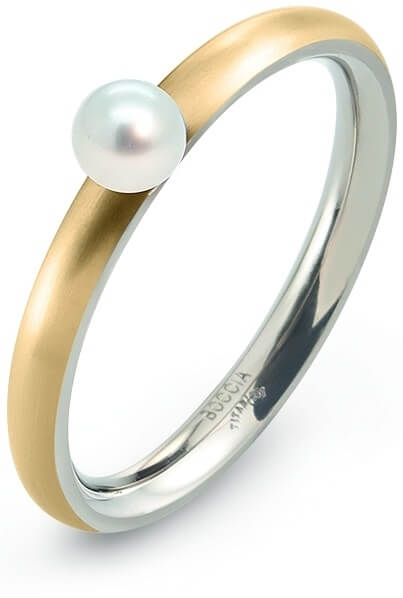 Boccia Titanium Pozlátený titánový prsteň s perličkou 0145-02 57 mm