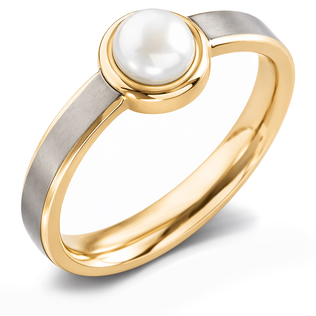 Boccia Titanium Pozlátený titánový prsteň s perlou 0137-03 52 mm