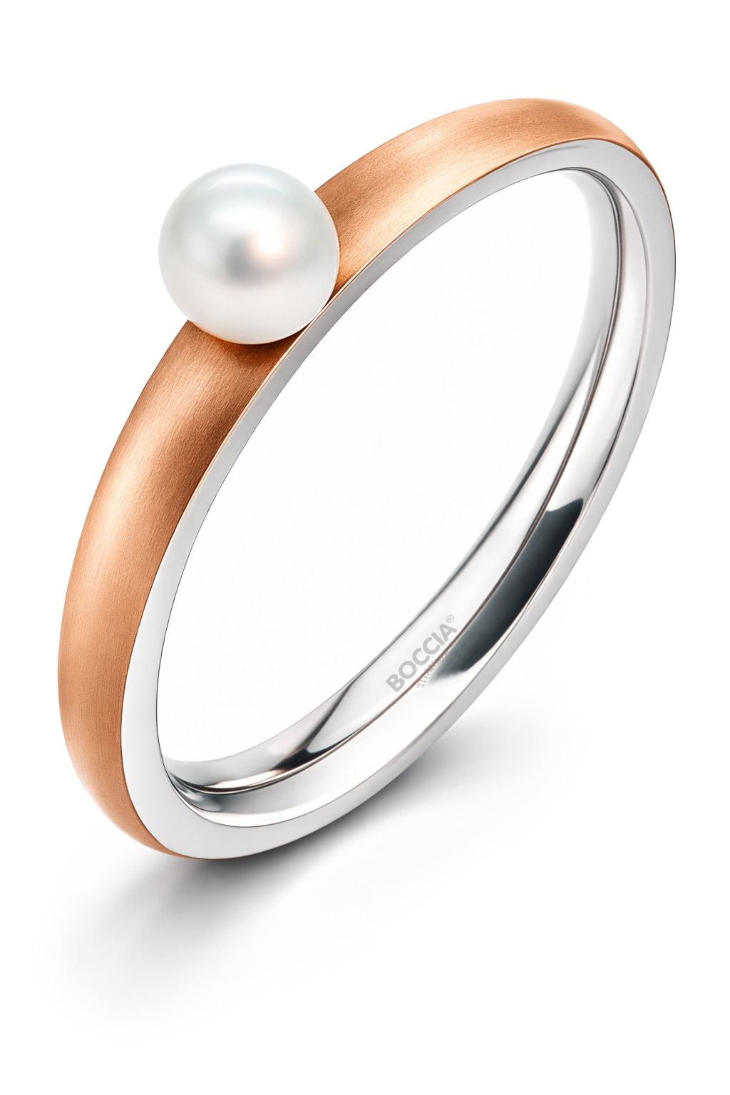 Boccia Titanium Ružovo pozlátený titánový prsteň s perličkou 0145-03 53 mm