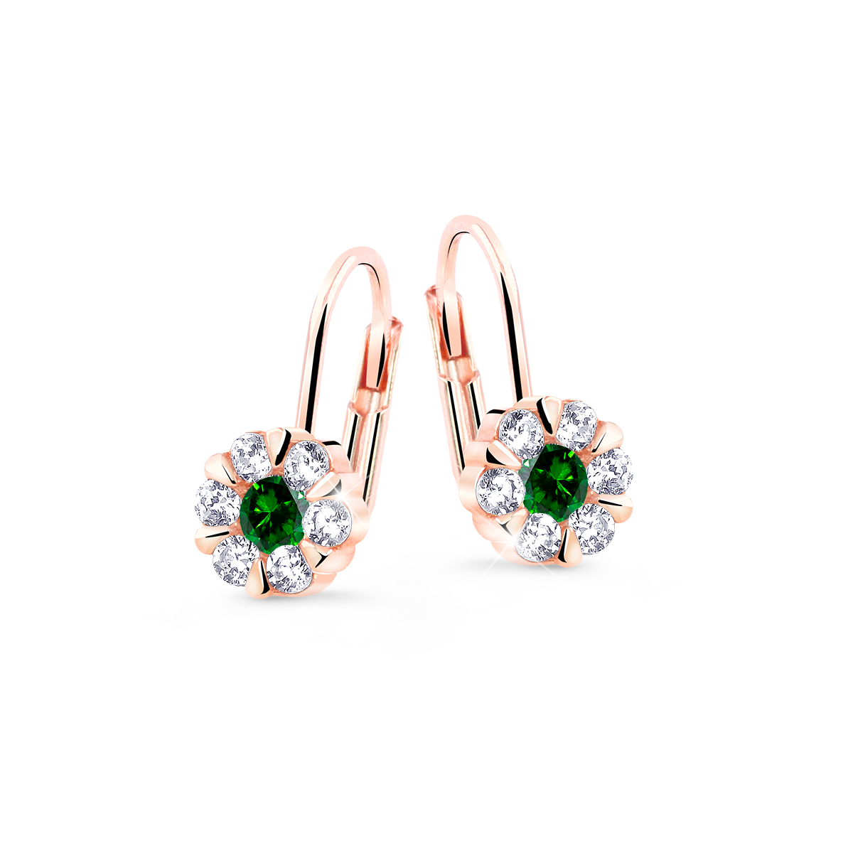 Cutie Diamonds Oslnivé visací náušnice z růžového zlata se smaragdy a diamanty DZ8039-55-SM-X-4