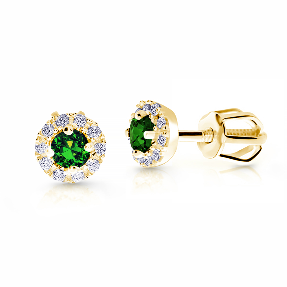 Cutie Jewellery Půvabné zlaté náušnice se zelenými zirkony Z9002-3100-30-90-X-1