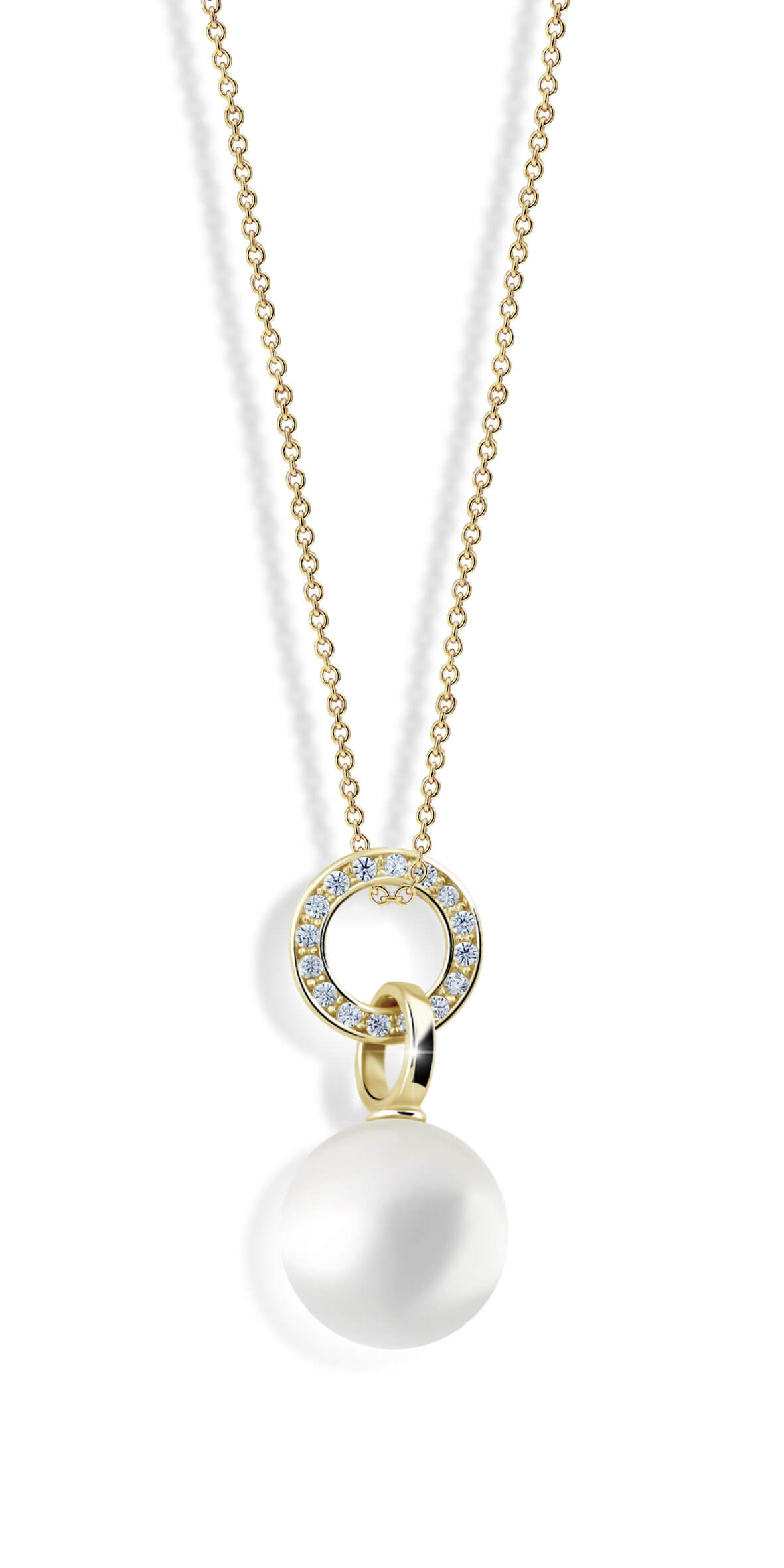 Levně Cutie Jewellery Půvabný perlový přívěsek ze žlutého zlata se zirkony Z6303-3123-40-X-1