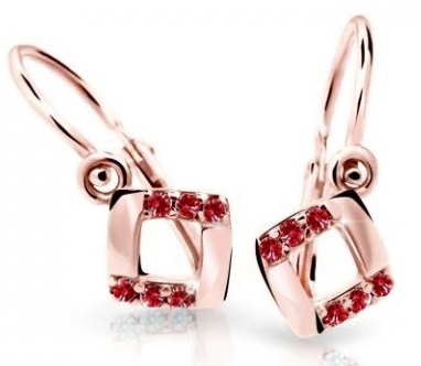 Cutie Jewellery Štvorcové detské náušnice z ružového zlata C2268-10-X-4 červená