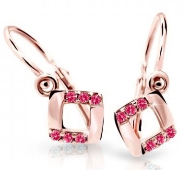 Cutie Jewellery Čtvercové dětské náušnice z růžového zlata C2268-10-X-4 fuchsiová