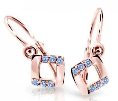 Cutie Jewellery Čtvercové dětské náušnice z růžového zlata C2268-10-X-4 světle modrá