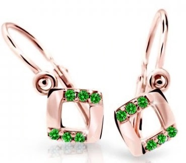 Cutie Jewellery Čtvercové dětské náušnice z růžového zlata C2268-10-X-4 zelená