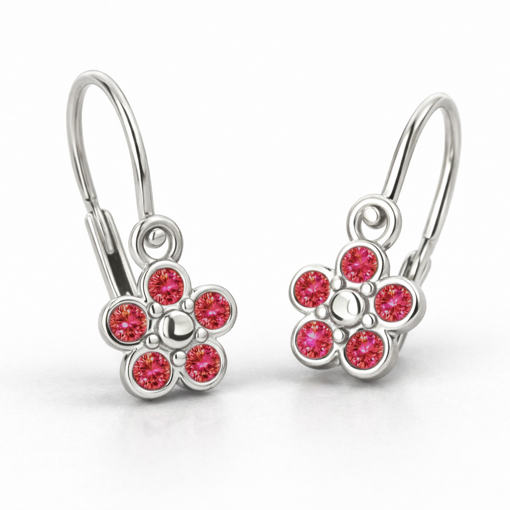 Cutie Jewellery Detské kvietkové náušnice z bieleho zlata C2744-10-X-2 červená