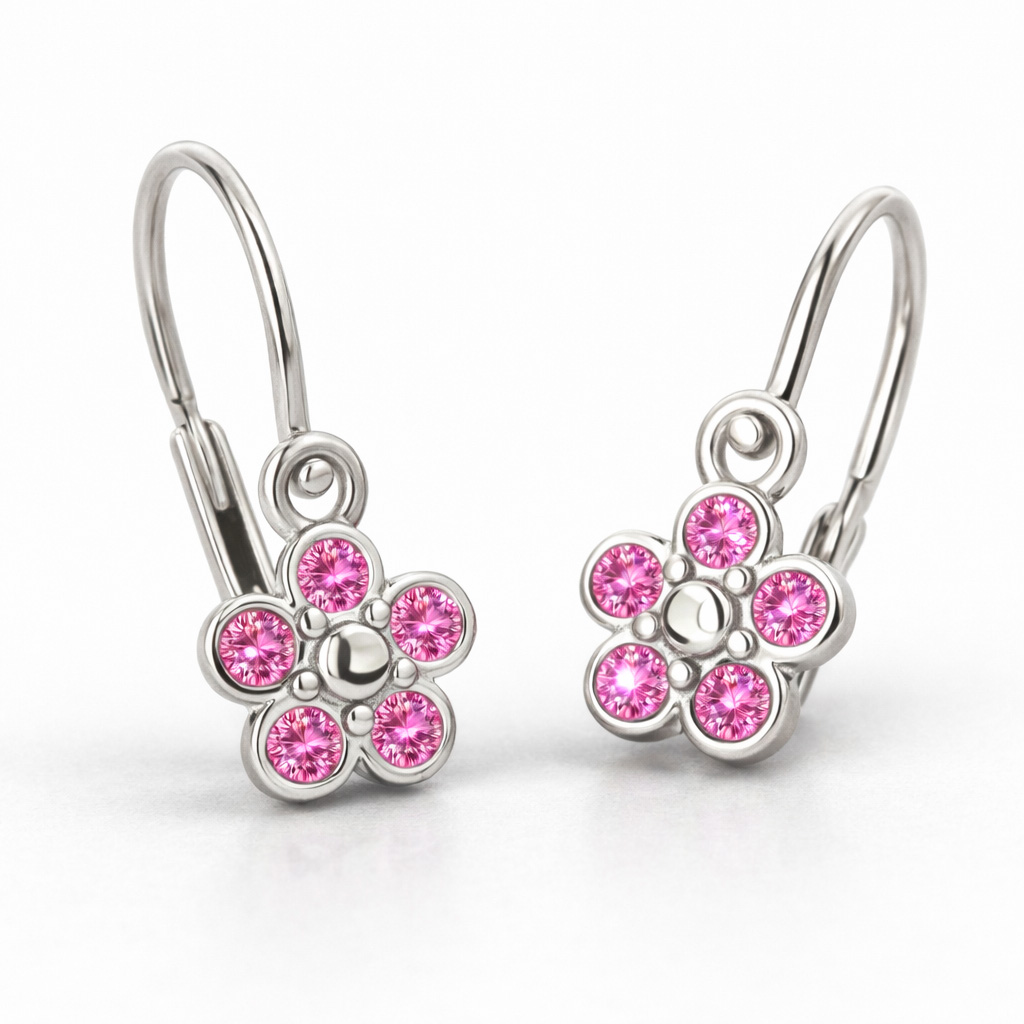 Cutie Jewellery Detské kvietkové náušnice z bieleho zlata C2744-10-X-2 fuchsiová
