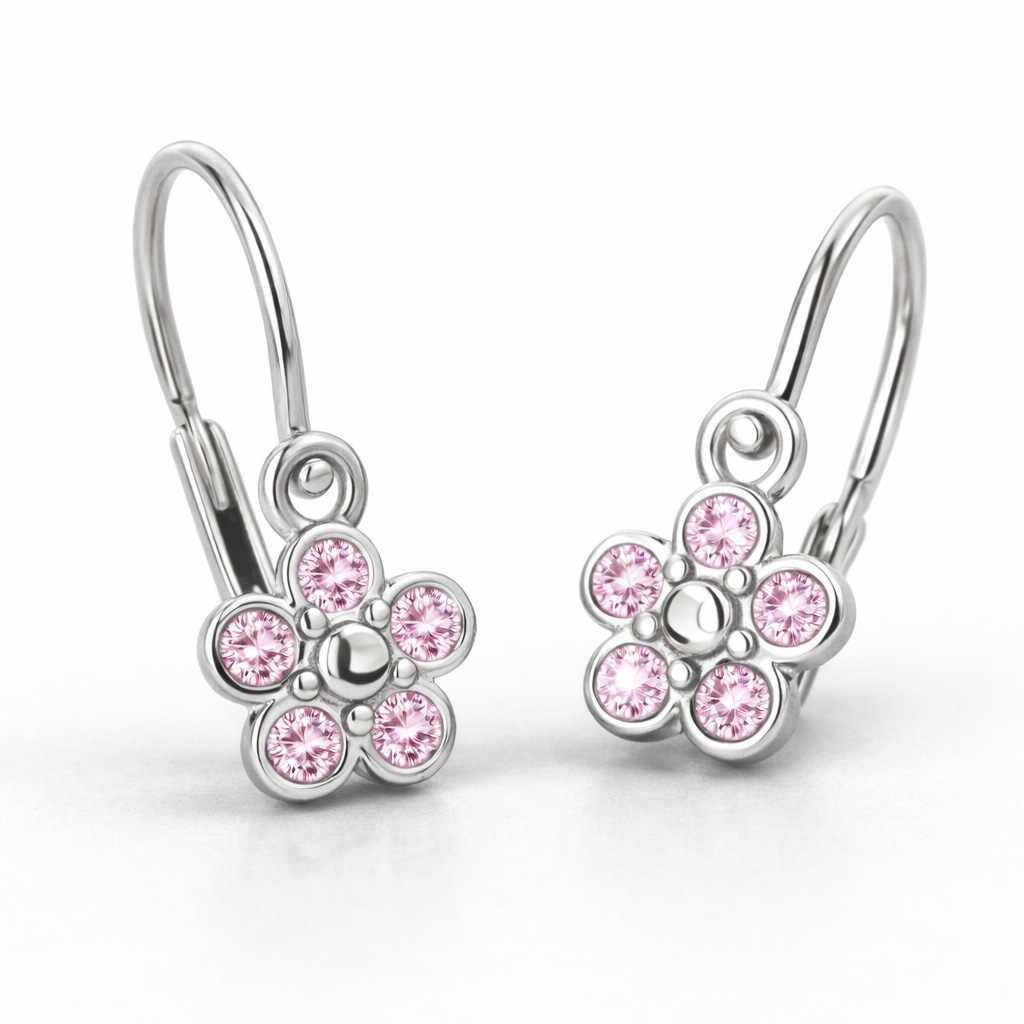 Cutie Jewellery Detské kvietkové náušnice z bieleho zlata C2744-10-X-2 ružová