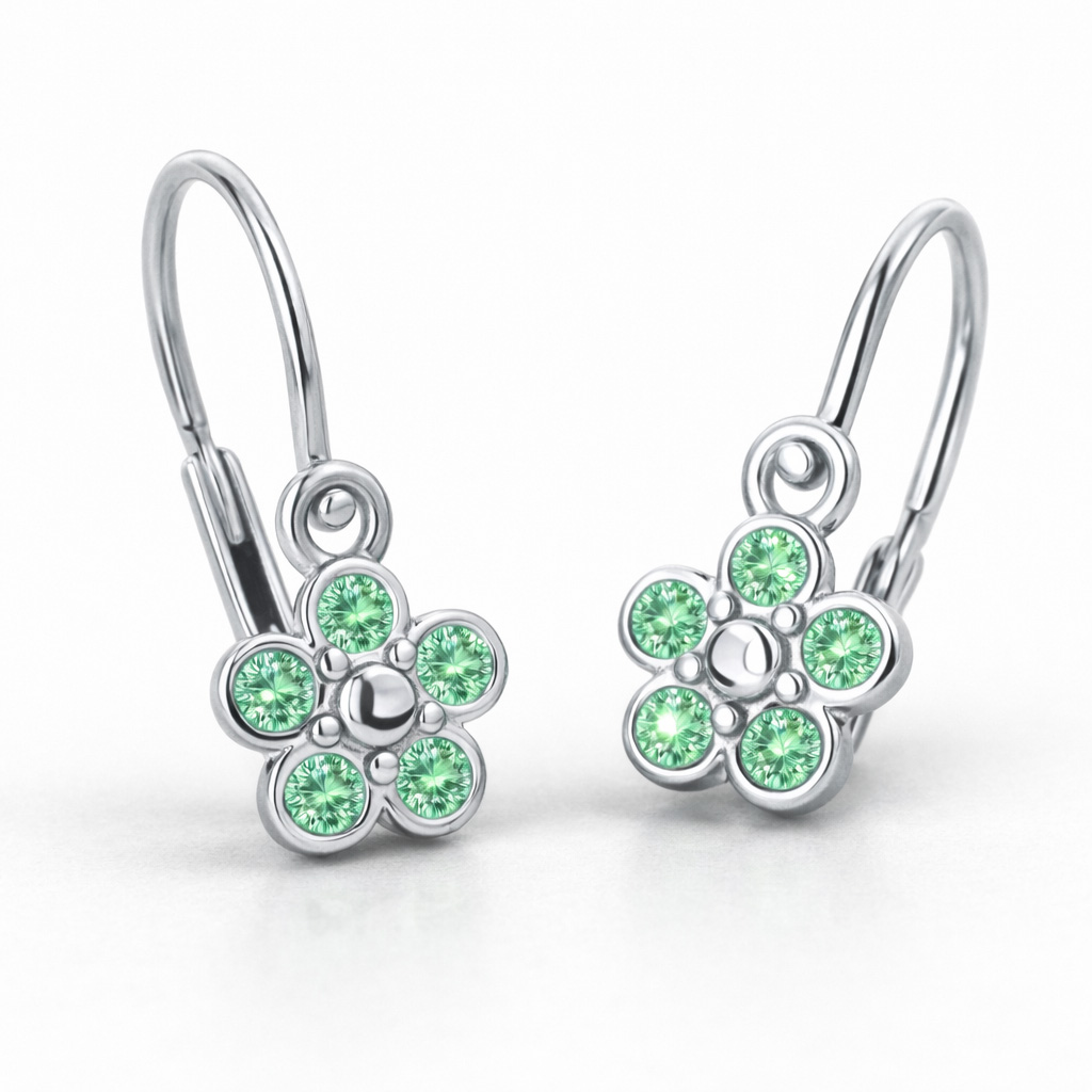 Cutie Jewellery Detské kvietkové náušnice z bieleho zlata C2744-10-X-2 zelená