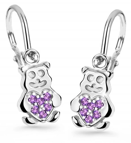 Cutie Jewellery Detské náušnice z bieleho zlata Medvedíky C2751-10-X-2 fialová