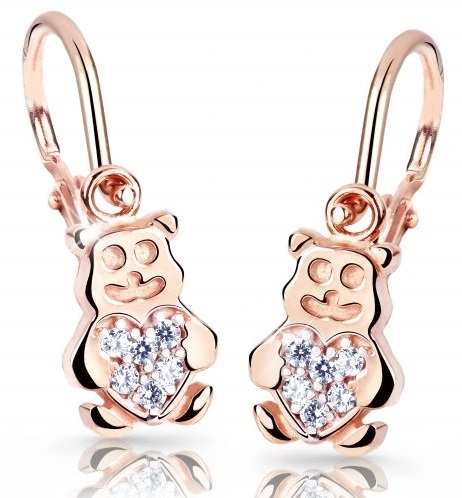 Cutie Jewellery Detské náušnice z ružového zlata Medvedíky C2751-10-X-4 biela