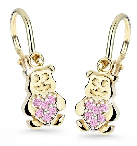 Cutie Jewellery Dětské náušnice ze žlutého zlata Medvídci C2751-10-X-1 růžová