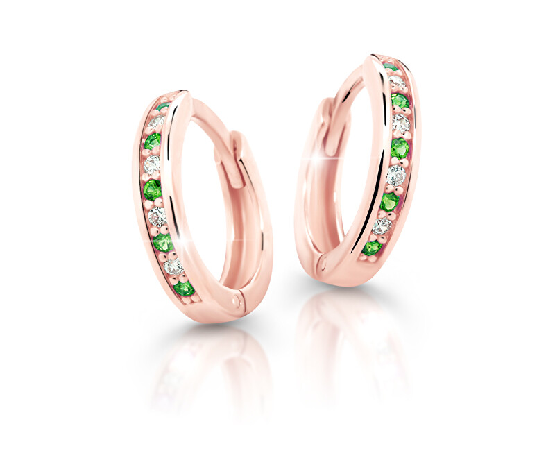 Cutie Jewellery Pôvabné kruhové náušnice z ružového zlata C3342-80-X-4 zelená