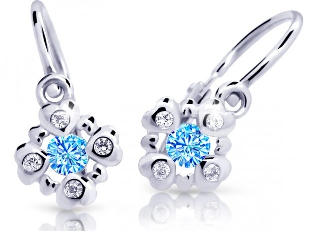 Cutie Jewellery Třpytivé dětské náušnice z bílého zlata C2253-10-X-2 světle modrá