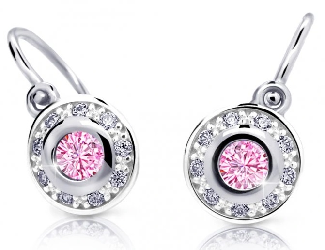 Cutie Jewellery Třpytivé dětské náušnice z bílého zlata C2400-10-X-2 růžová