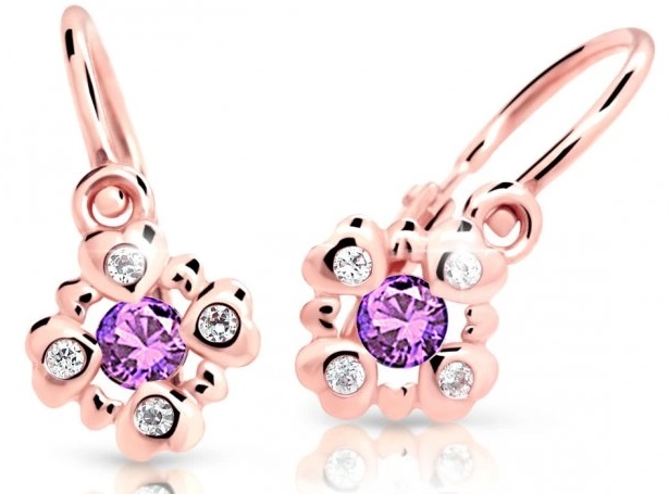 Cutie Jewellery Třpytivé dětské náušnice z růžového zlata C2253-10-X-4 fialová