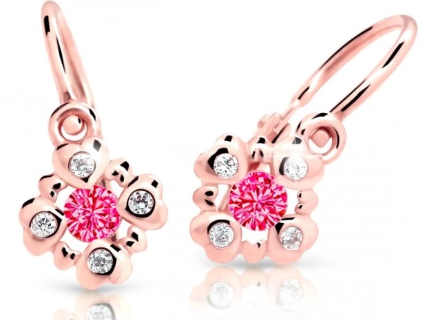 Cutie Jewellery Třpytivé dětské náušnice z růžového zlata C2253-10-X-4 fuchsiová